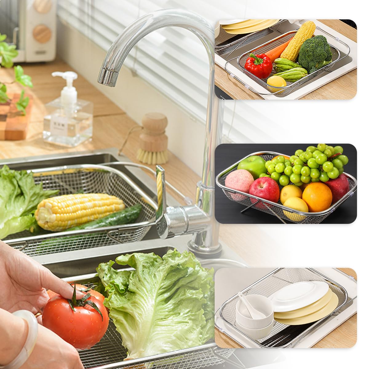 Colador de Acero Inoxidable ZIMRAHYG para Fregadero expandible