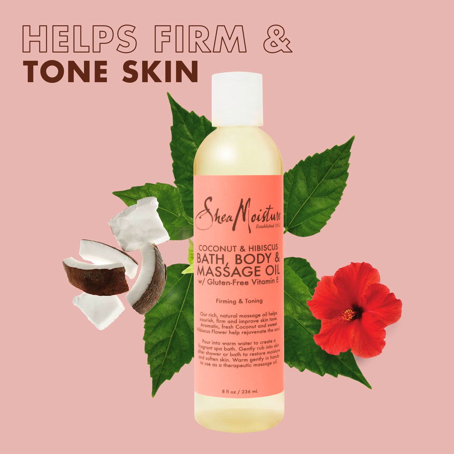 Shea Moisture Coconut & Hibiscus Bath Body & Massage Oil 8 fl oz