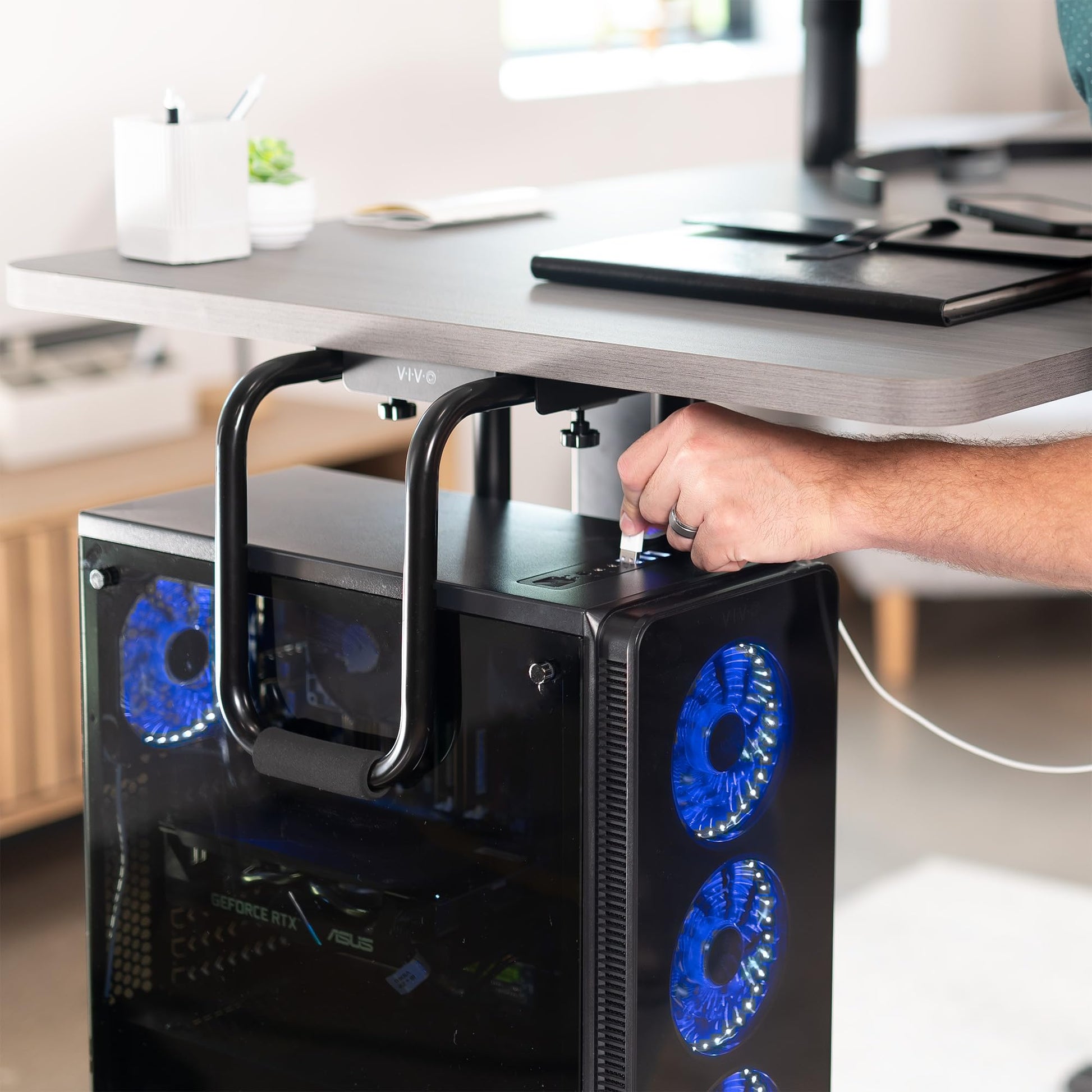 Soporte Ajustable para PC Vivo Negro con Bloqueo Seguro