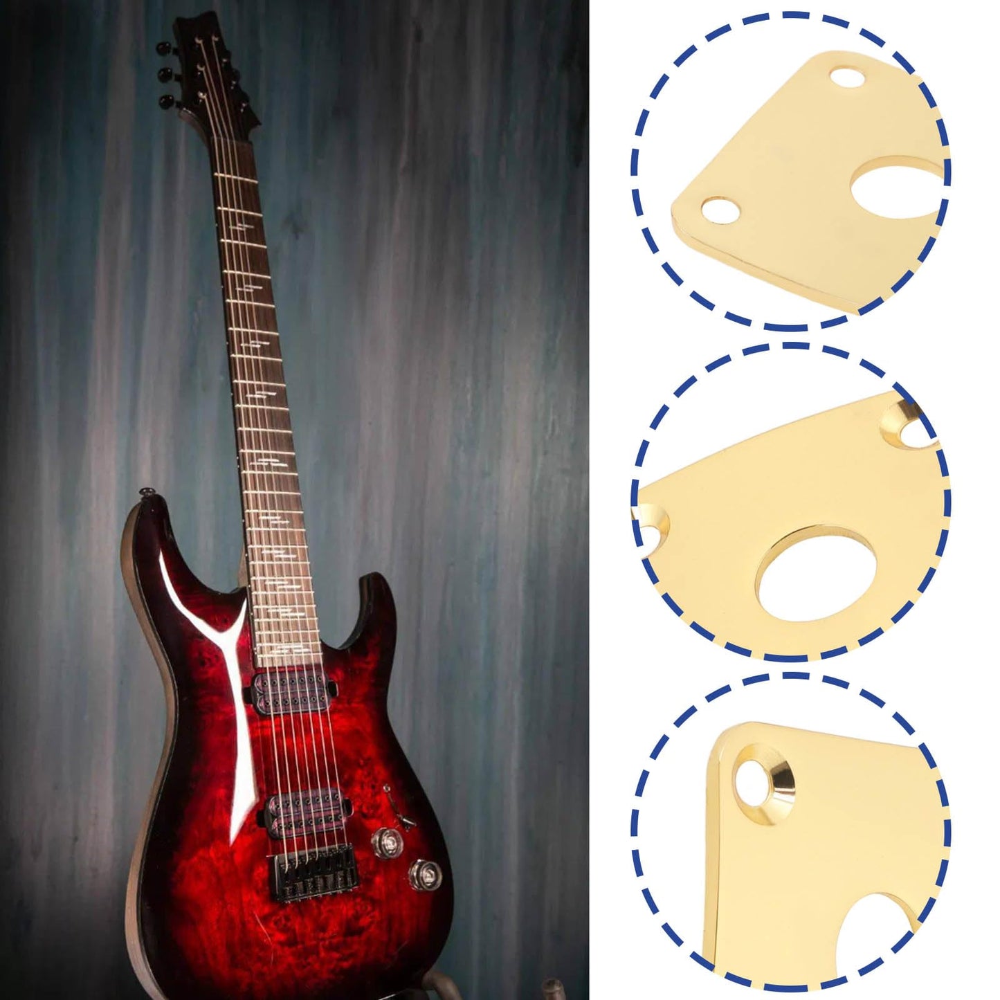 YINETTECH - Cubierta de enchufe de guitarra eléctrica cuadrada de chapa de metal de 35 x 35 mm, apertura de 10 mm, con tornillos compatibles con Gibson Les Paul se adapta a Jack Gold de 1/4 pulgadas