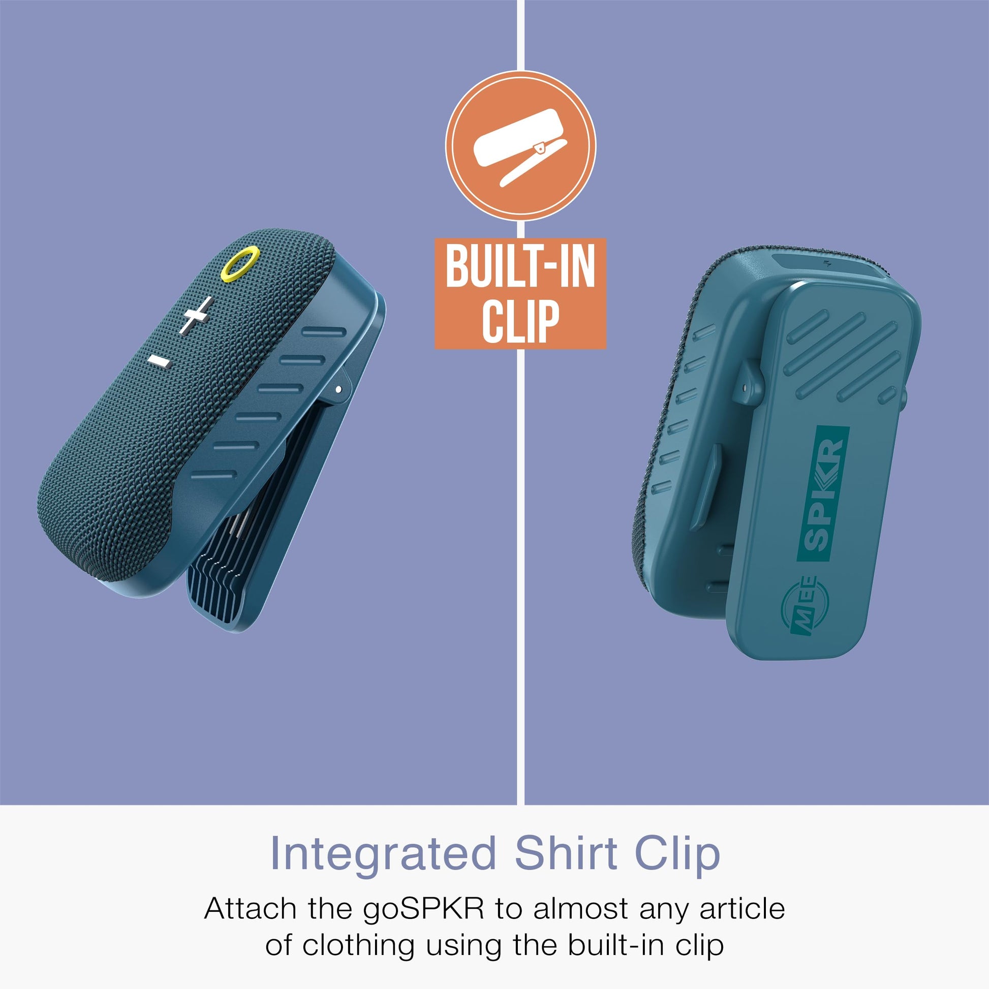 MEE Audio GoSPKR - Altavoz Bluetooth pequeño con Clip portátil con Resistencia al Agua IPX5, Altavoz Integrado con micrófono para Llamadas Manos Libres, diseño Compacto, Puede conectar estéreo de