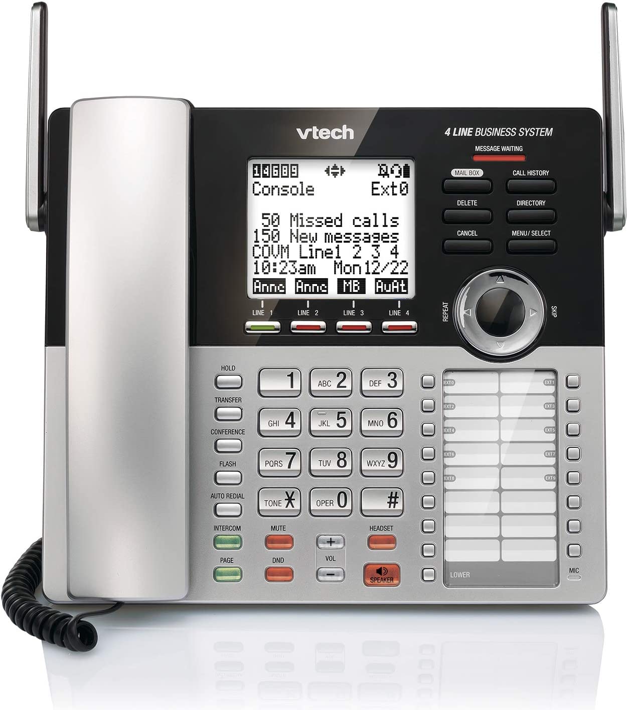 VTech CM18445 DECT6.0 - Teléfono de Oficina para pequeñas Empresas con Sistema de contestación, Consola Principal, Color Negro y Plateado