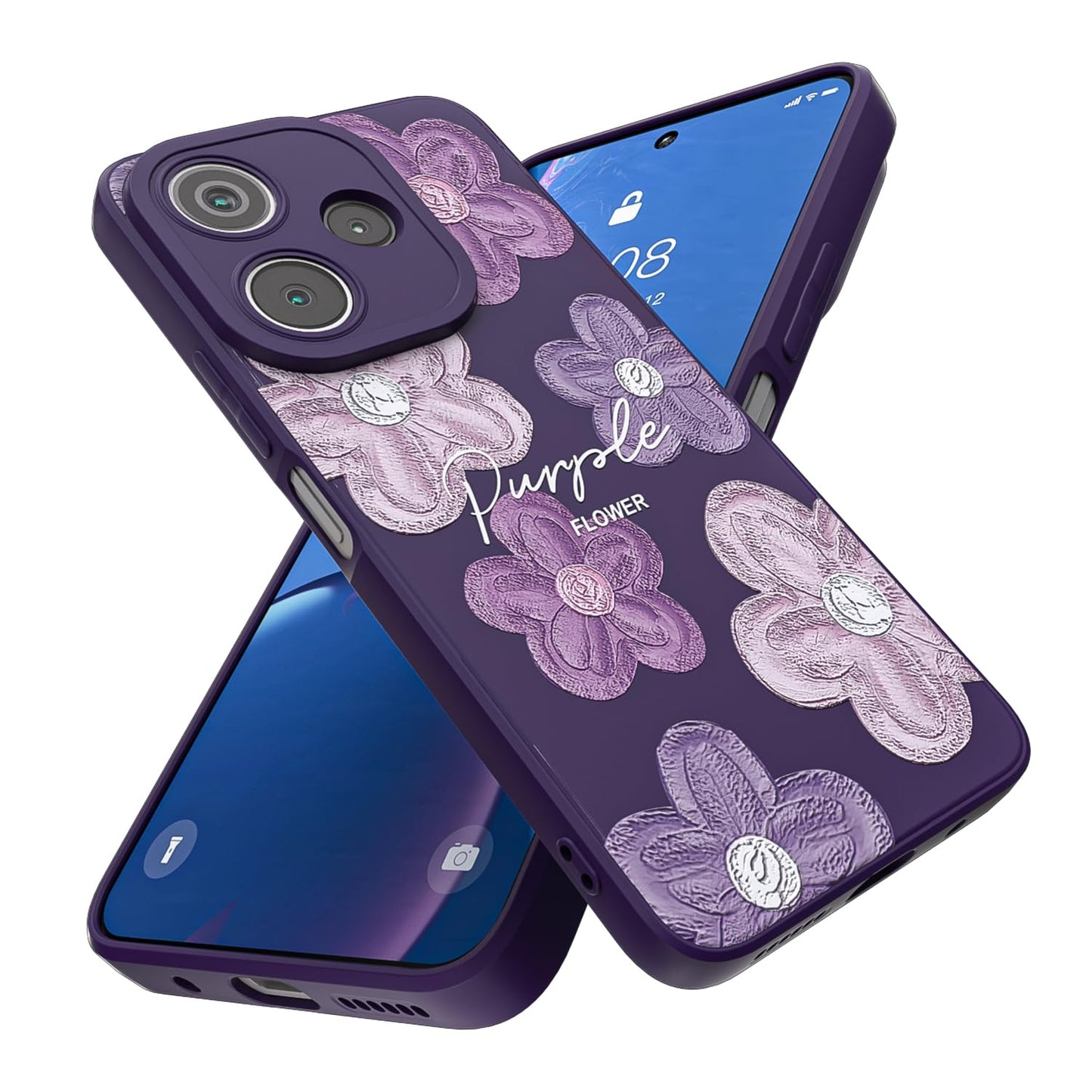 Threehao Funda para Xiaomi Redmi Note 13 4G Case Uso Rudo, Ultra Delgado Flexible Morada Suave TPU Silicona Carcasa con Moda Aesthetic Dibujos Flores, Antigolpes Anti-arañazos Protectora