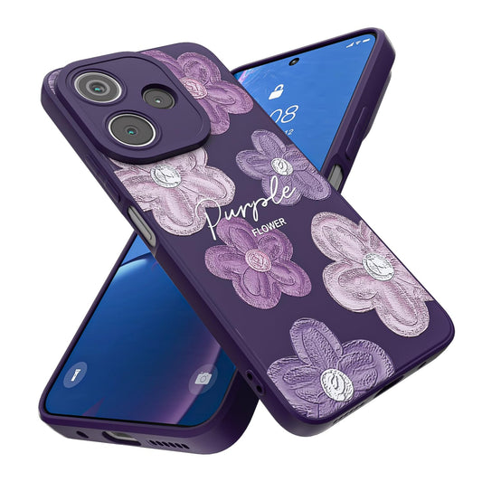 Threehao Funda para Xiaomi Redmi Note 13 4G Case Uso Rudo, Ultra Delgado Flexible Morada Suave TPU Silicona Carcasa con Moda Aesthetic Dibujos Flores, Antigolpes Anti-arañazos Protectora