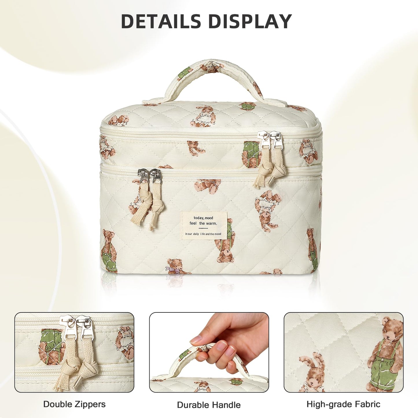 Bolsa de maquillaje, bolsa de cosméticos grande para mujeres y niñas, lindas bolsas de maquillaje acolchadas, bolsa de aseo estética de coquetas florales, bolsa organizadora de maquillaje de viaje