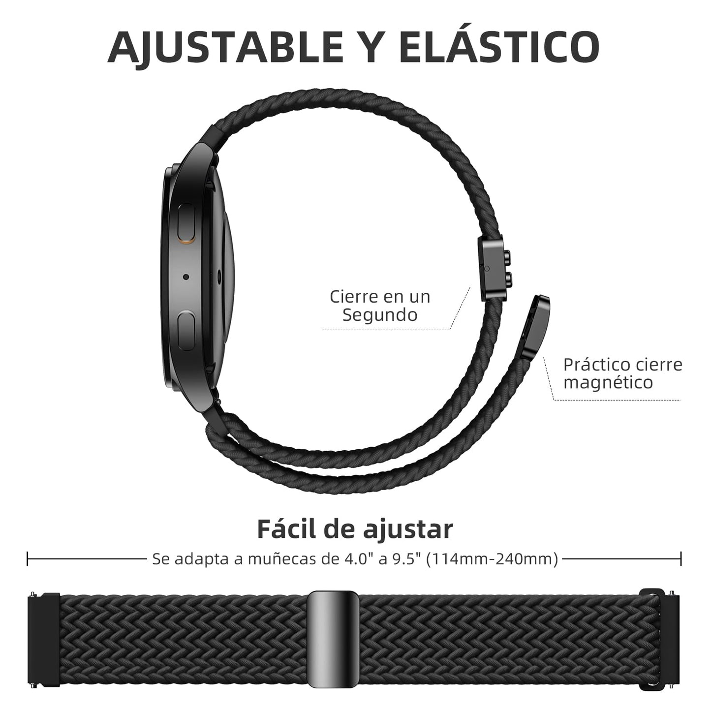 Correa Magnética Trenzada Vcegari negra Compatible con Samsung Galaxy Watch 7 6 5 4 y Active 2
