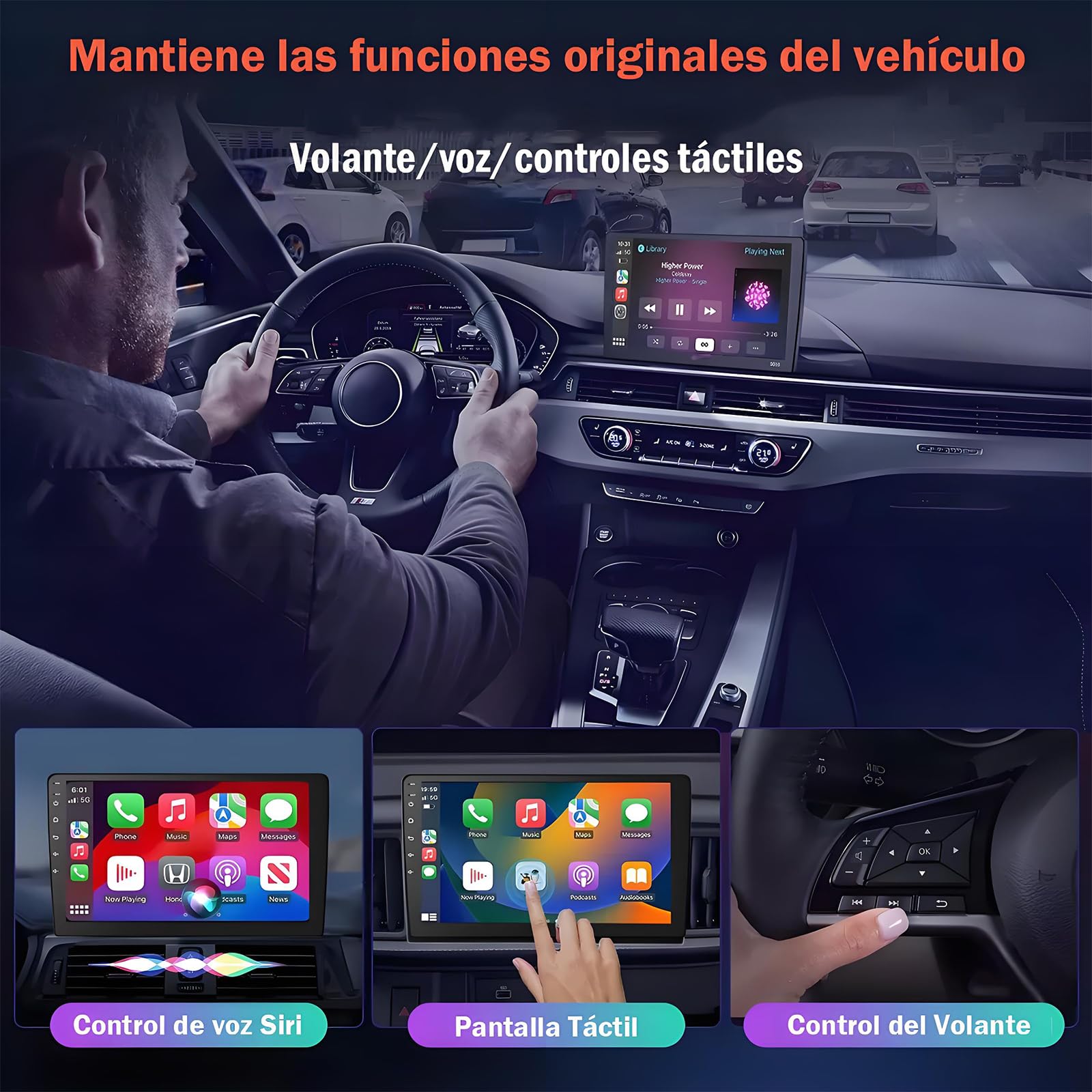 Autoestereos para Carro 10.1", 2+32GB, 2DIN, Pantalla para Auto, Compatible con CarPlay y Android Auto, Android 13, Mirror Link, Cámara de Marcha Atrás, GPS, LPS, Bluetooth, WiFi