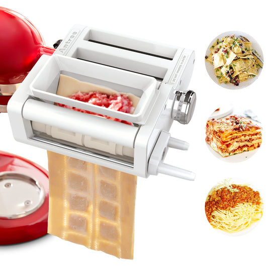 ANTREE - Accesorio de pasta 3 en 1 y accesorio para raviolis para batidoras de soporte KitchenAid, accesorios para hacer pasta incluidos rodillo de hoja de pasta, cortador de espaguetis y accesorio