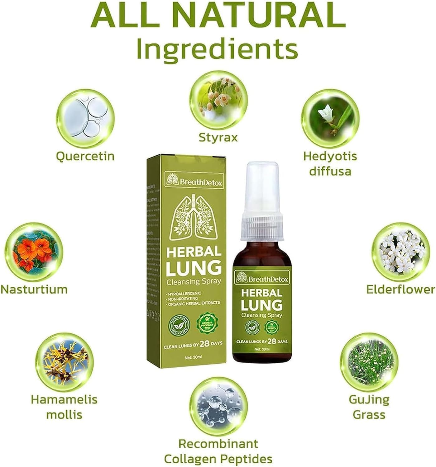 Poderoso Spray Herbal para limpieza pulmonar de 30ml - Apoyo Pulmonar Potente - (3 unidades)