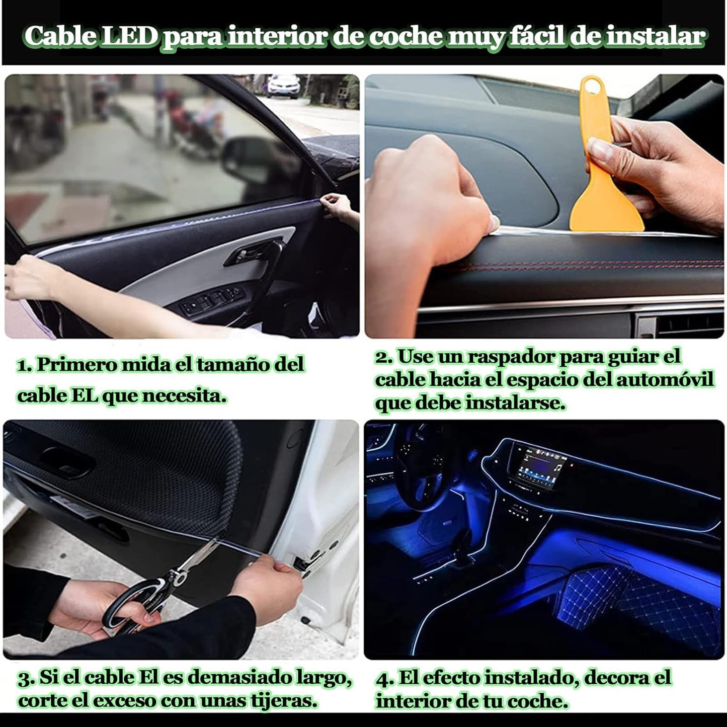 Tira de Luces LED para Coche Iluminación Interior Naranja con Modo de Música