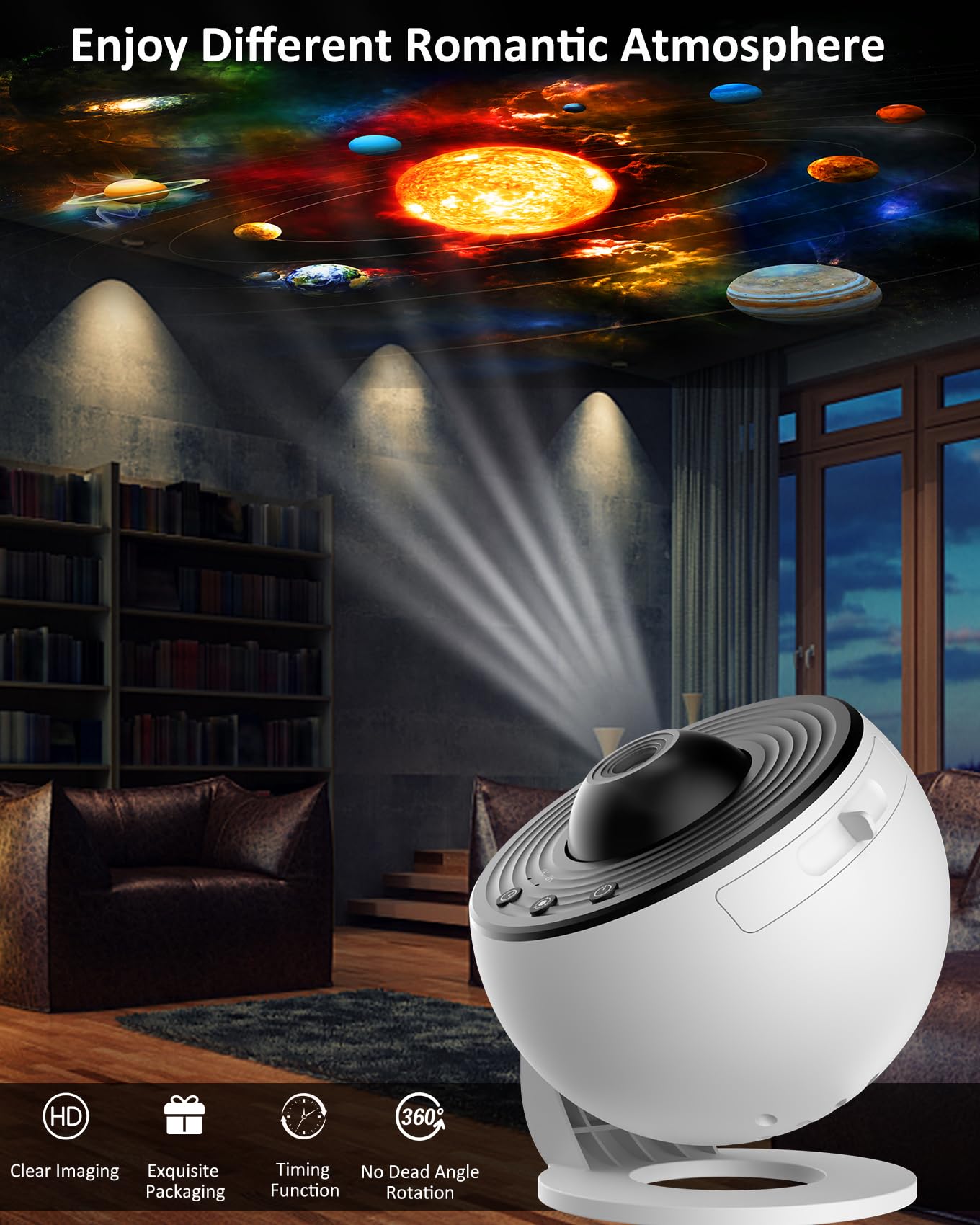 Proyector de planetario para recámara, proyector de estrella 13 en 1, luz de galaxia, luz nocturna de techo, iluminación de humor de la vía láctea con rotación de 360° con temporizador, lámpara LED de