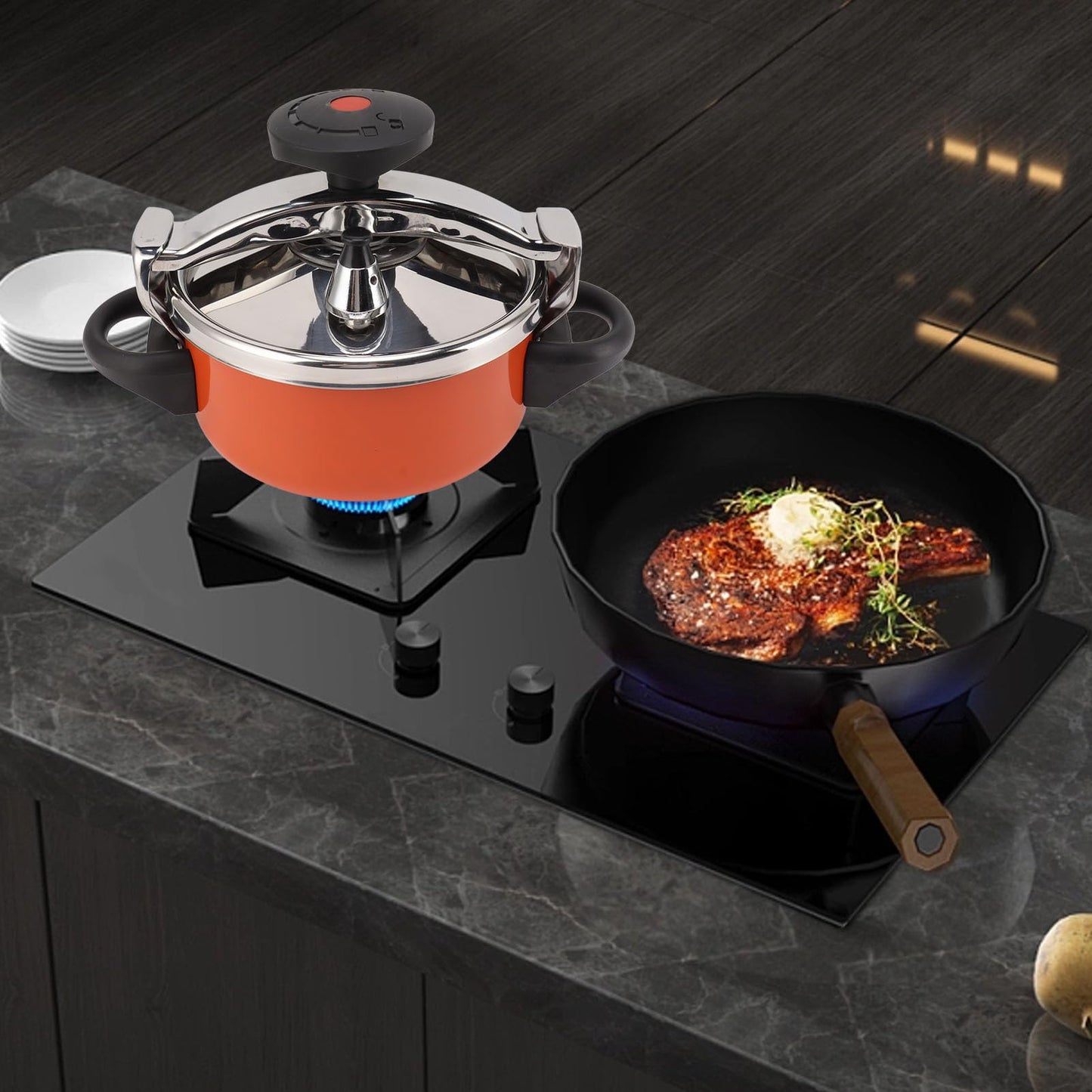 Haofy Mini Olla a Presión de Acero Inoxidable de 2 litros y 2 litros, Olla a Presión de Doble Fondo para Estufas de Gas, Estufas de Inducción, Olla a Presión