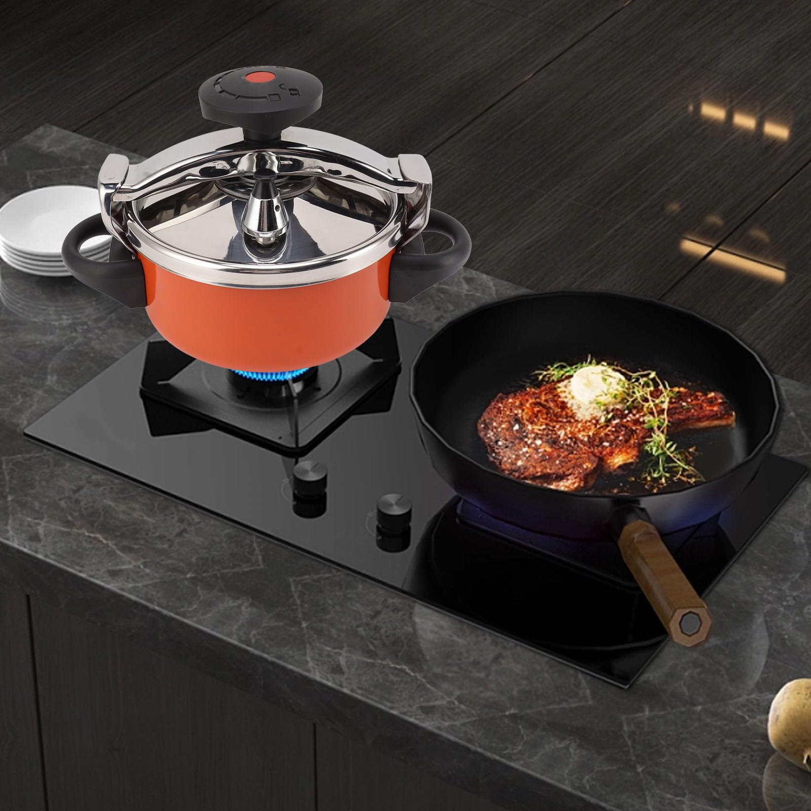 Haofy Mini Olla a Presión de Acero Inoxidable de 2 litros y 2 litros, Olla a Presión de Doble Fondo para Estufas de Gas, Estufas de Inducción, Olla a Presión
