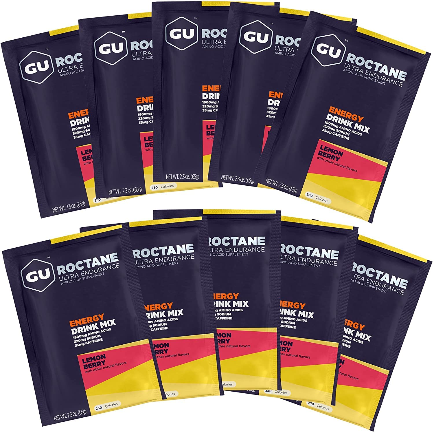 GU Energy Roctane Ultra Endurance, Mezcla de Bebidas Energéticas, Limón - Baya, Paquete de 10 Piezas