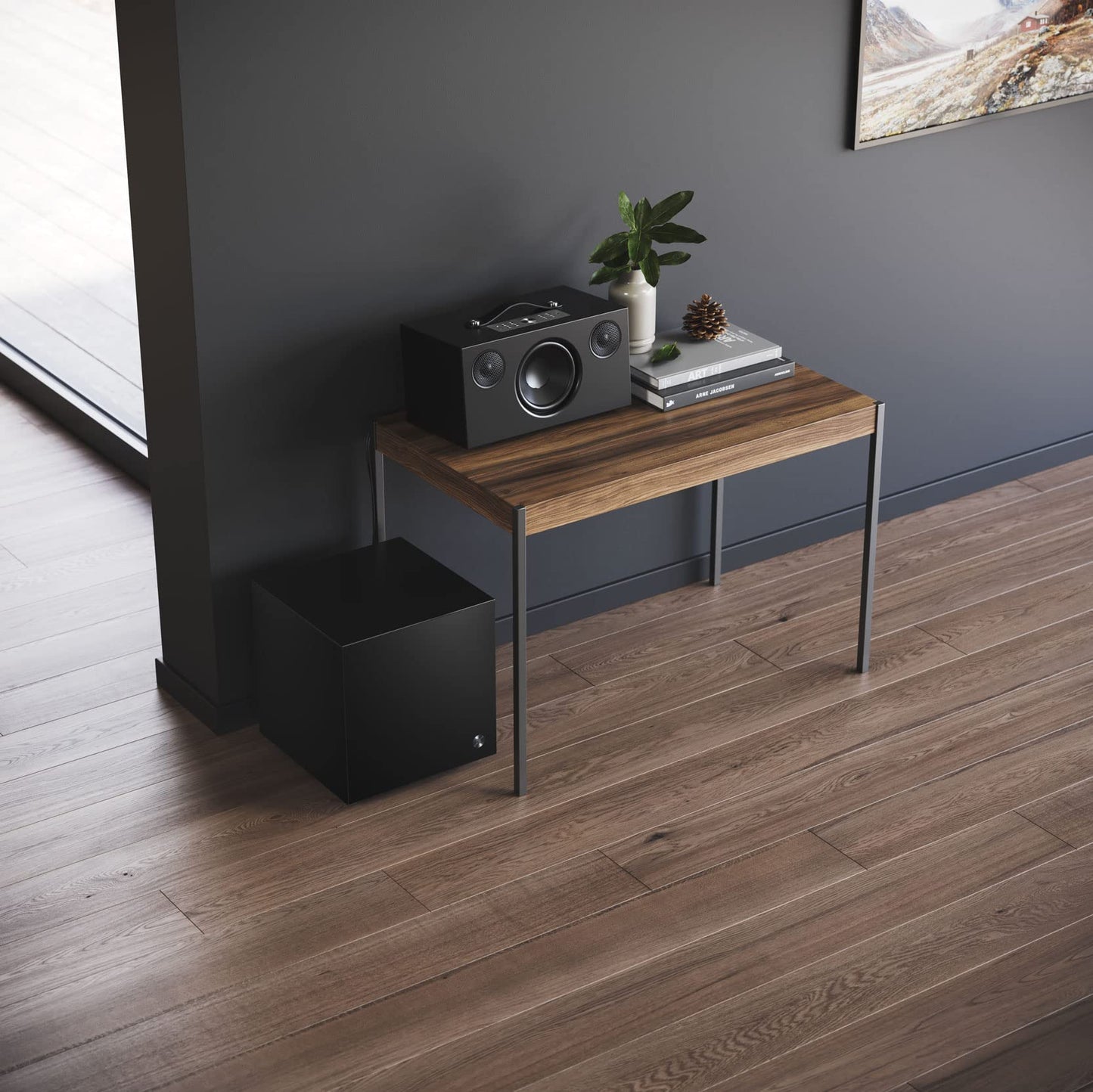 Audio Pro Altavoz de subwoofer alimentado SW-5 | Woofer de 8 pulgadas, 35-130 Hz, amplificador de subwoofer de 150 W, altavoz de graves alimentado para cine en casa y sistema de sonido envolvente | Entrada de cable RCA | Negro