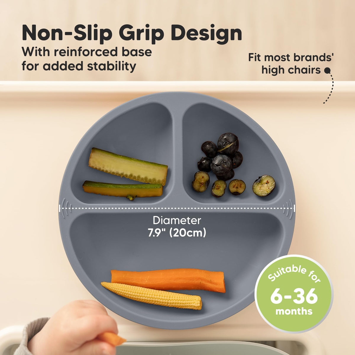 KeaBabies Placas de succión para bebés, niños pequeños, 100% silicona, sin BPA, aptas para microondas (Gris)
