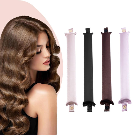 Rizador de pelo sin calor, diseño segmentado mejorado, diadema de rizos de seda sin calor para un sueño más cómodo durante la noche, cinta de seda para rizar el cabello con bandas de goma y clips (Mezcla de colores)