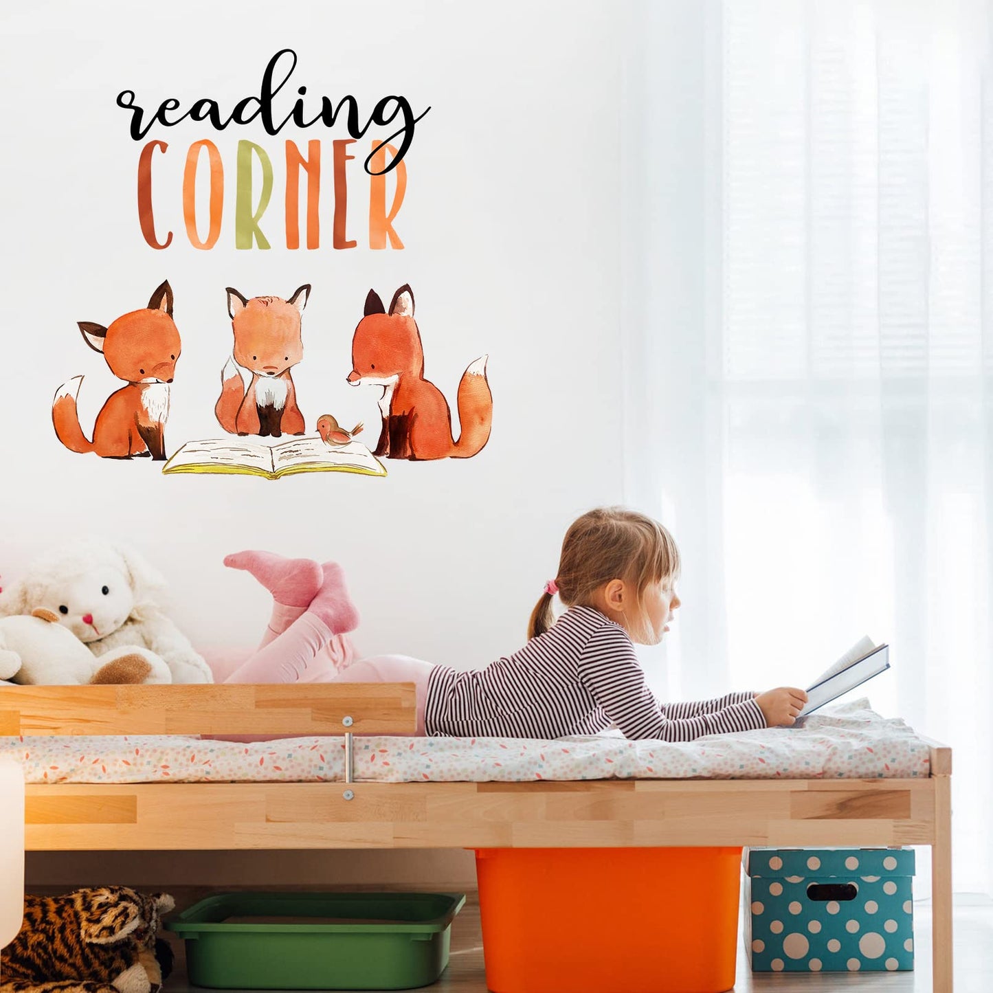 Mfault Foxes - Calcomanías de pared para niños y niñas, calcomanías de pared extraíbles de animales del bosque, libros de lectura, decoración de sala de juegos, recámara, arte de aula, biblioteca de
