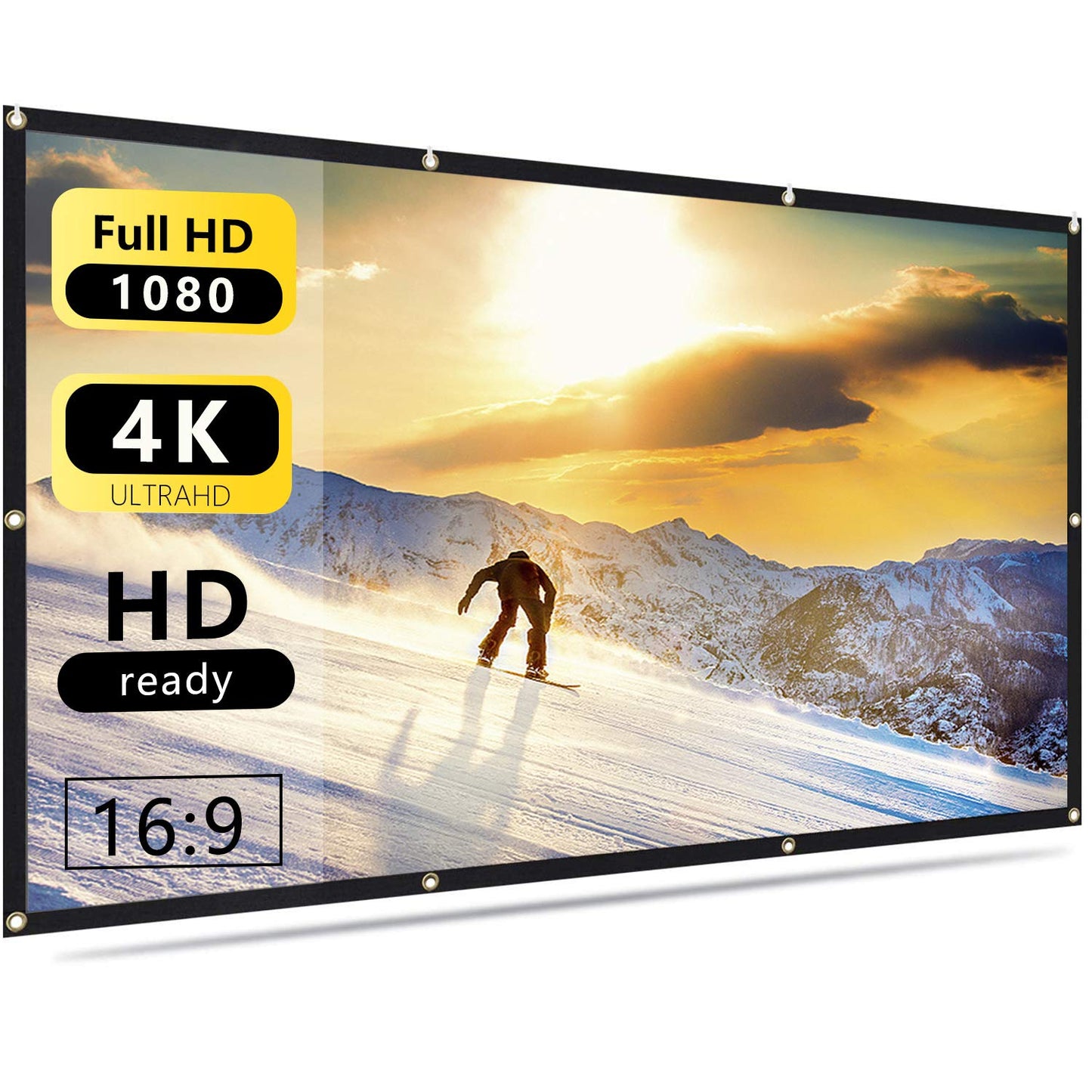 Jscreen Nell Zimi - Pantalla de proyección de 60 pulgadas (16:9 HD, plegable, antiarrugas, portátil, para cine en casa, soporte interior, proyección de doble cara