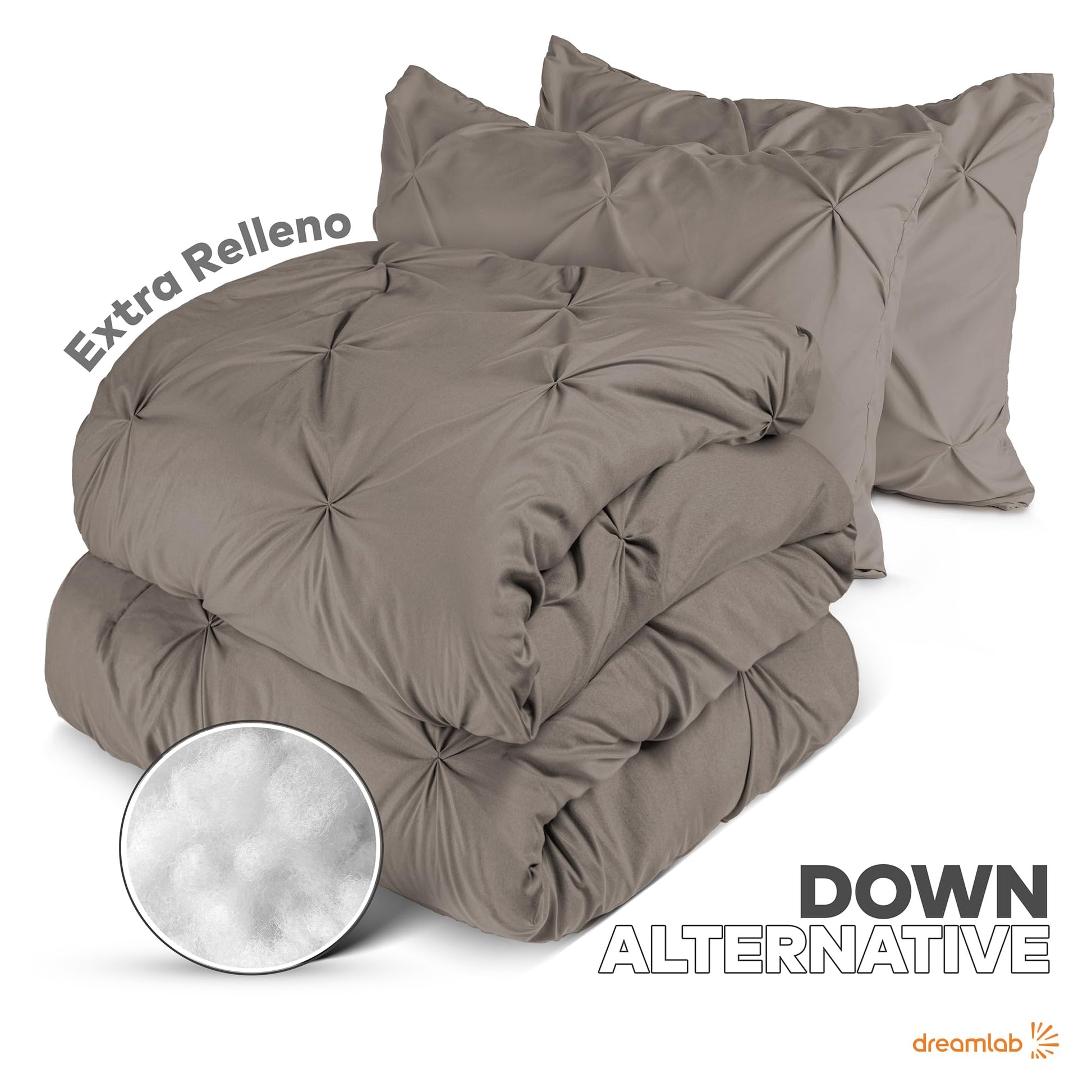 Dreamlab Juego Edredón Acolchado Reversible, Elegantes Pliegues, Ultra Suave, Hipoalergénico, Incluye 2 Fundas de Almohada, Ideal para Todo el Año. Set 3 Pzas, Tamaño Matrimonial 195x223cm, Arena