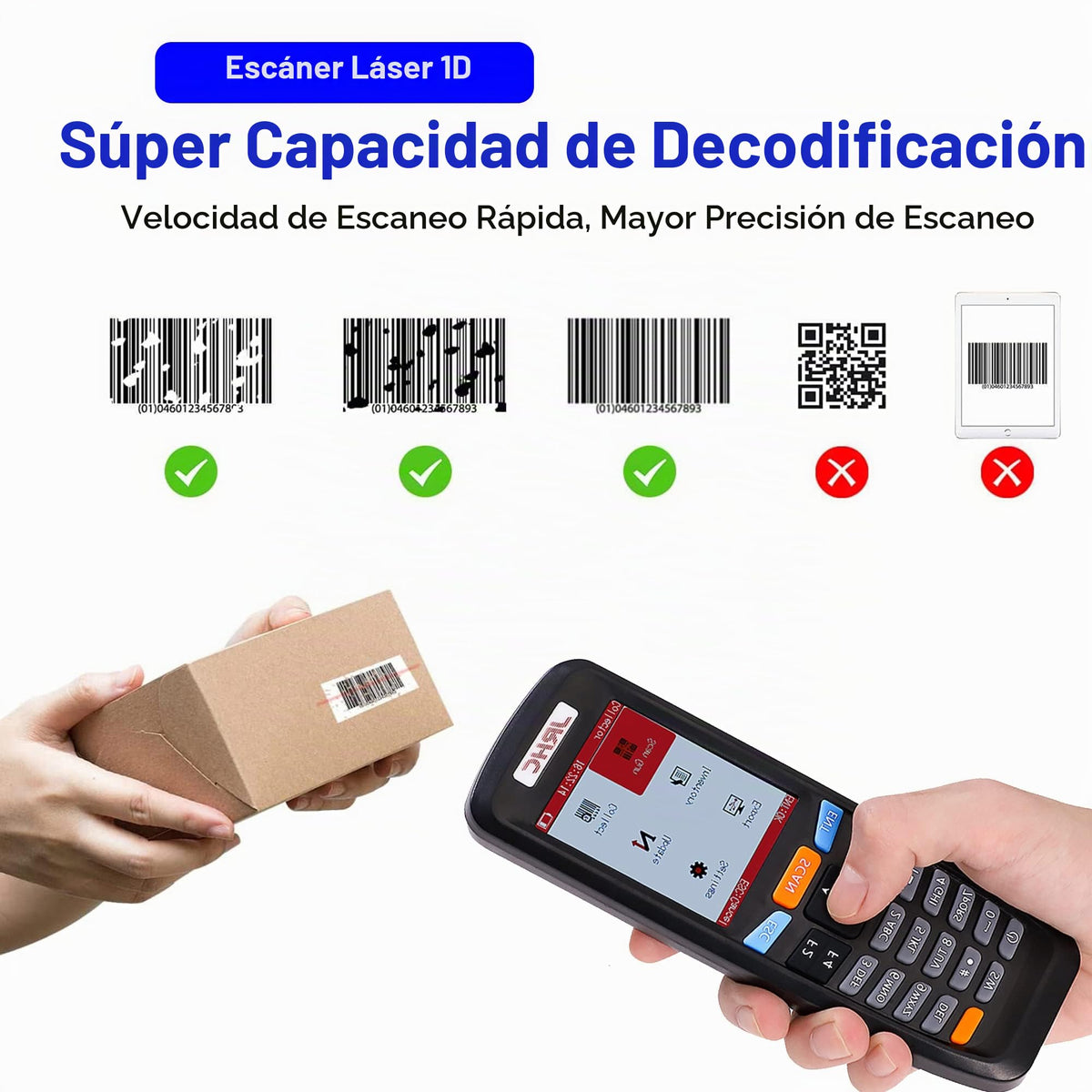 Escáner de Código de Barras 1D JRHC Inalámbrico con Recolector de Datos de Visualización para Tienda