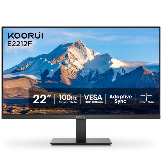 KOORUI 22 Inch Computer Monitor, FHD 1080P Desktop Display, 75HZ Ultra Thin Bezel/Eye Care/Ergonomic Tilt, HDMI VGA Ports LED Monitor for PC, VESA Mounting