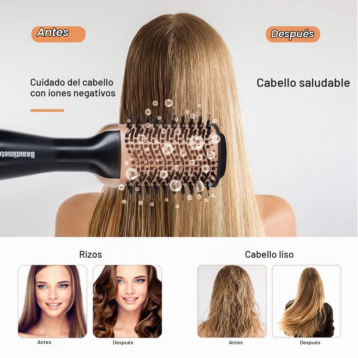 Cepillo de Aire Caliente Beautimeter Negro y Dorado 3 en 1 1000 W