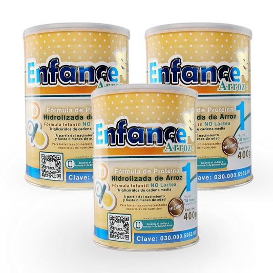 Fraca | Enface Arroz 1 | Fórmula infantil de proteína procesada de arroz | Libre de lactosa | Enriquecida con hierro |Desde 0 a 6 meses| Pack 3 latas 400g c/u