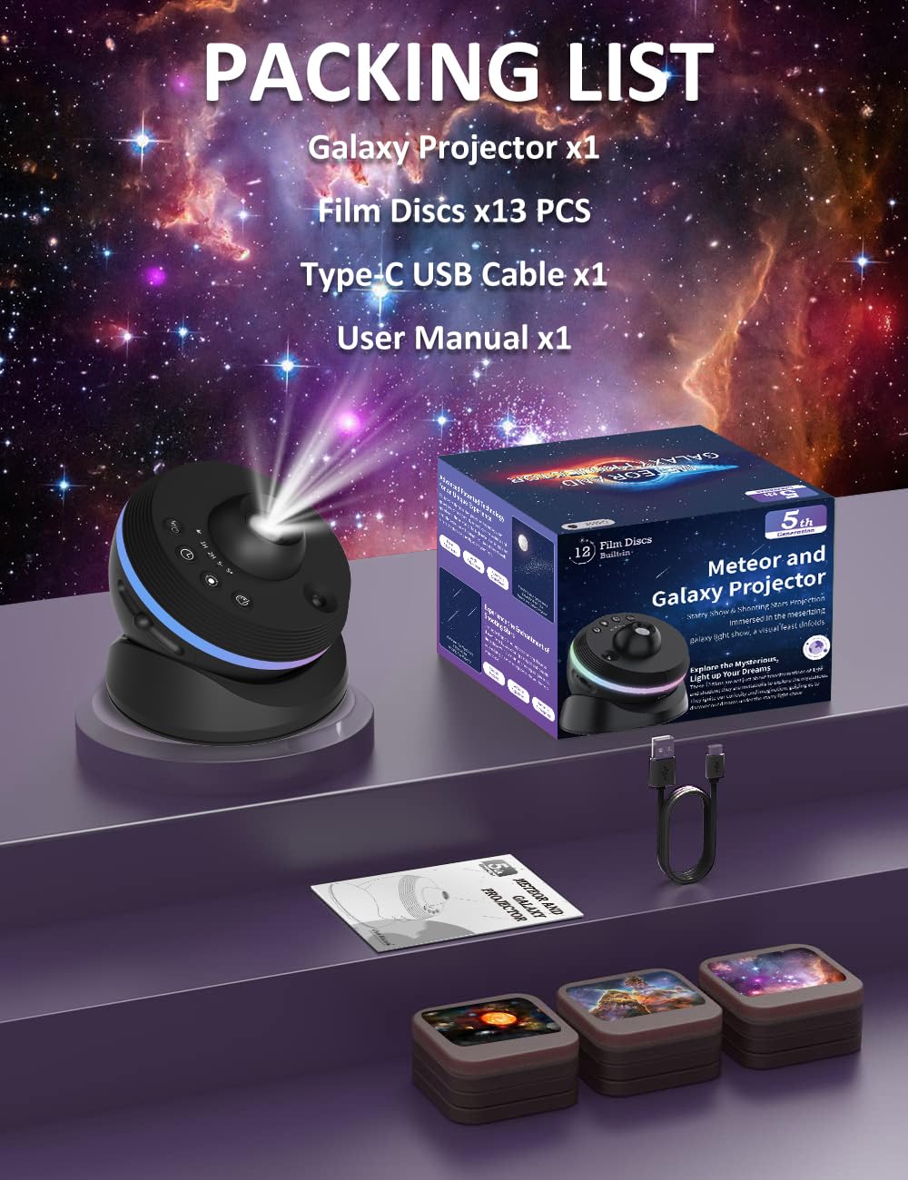 Proyector de Galaxia Planetario Actualizado 5/6ª Generación con Meteoros Dinámicos y Nebulosa de Rotación 360°