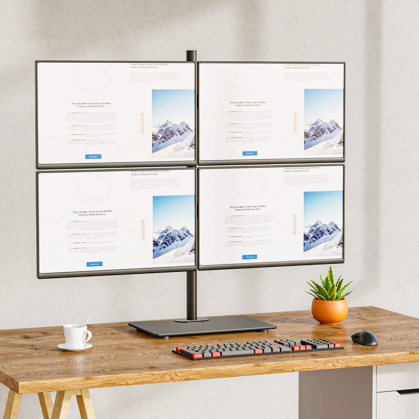 Soporte de Monitor cuádruple WALI Vidrio Ajustable Pantallas 17-27 Pulgadas