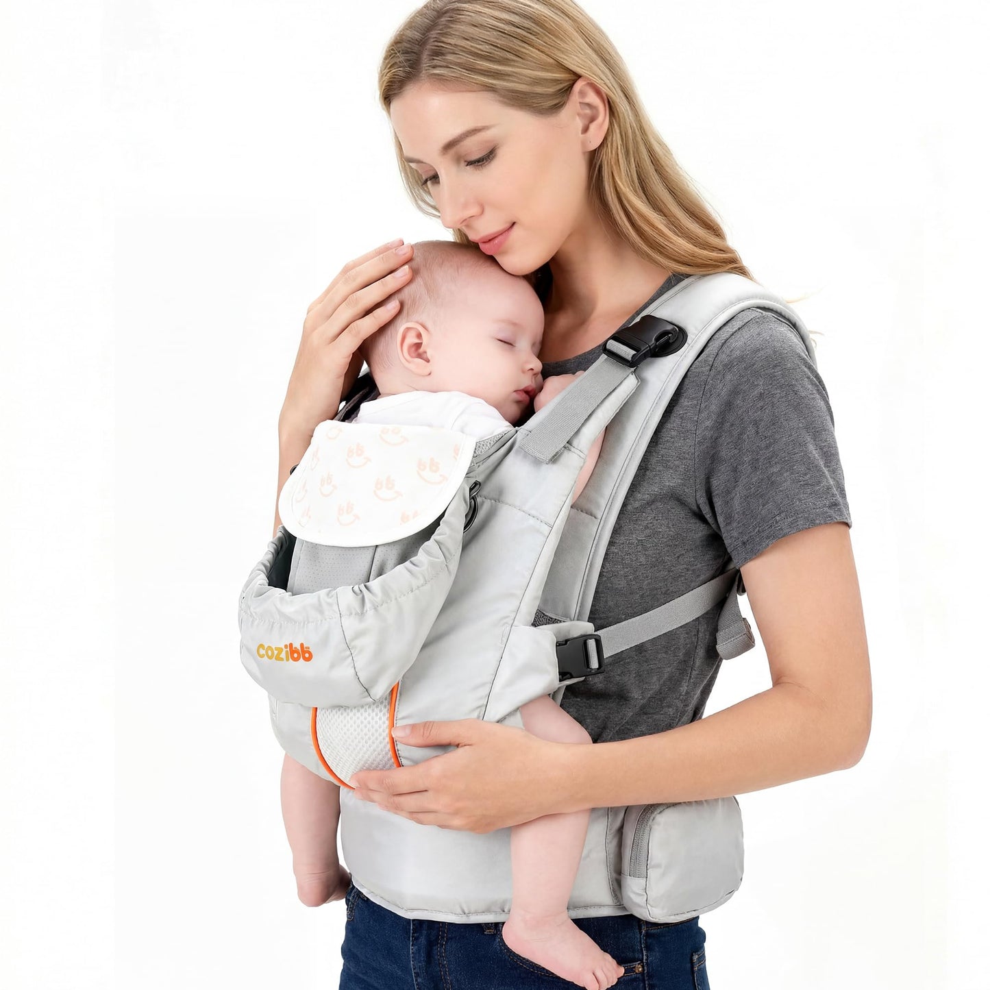 CoziBB - Portabebés 3 en 1 con cinturón de cintura con cojín de aire, ajustable y ergonómico, portabebés de recién nacido a niño para niños de 8 a 33 libras, portabebés con cinturón de doble bloqueo