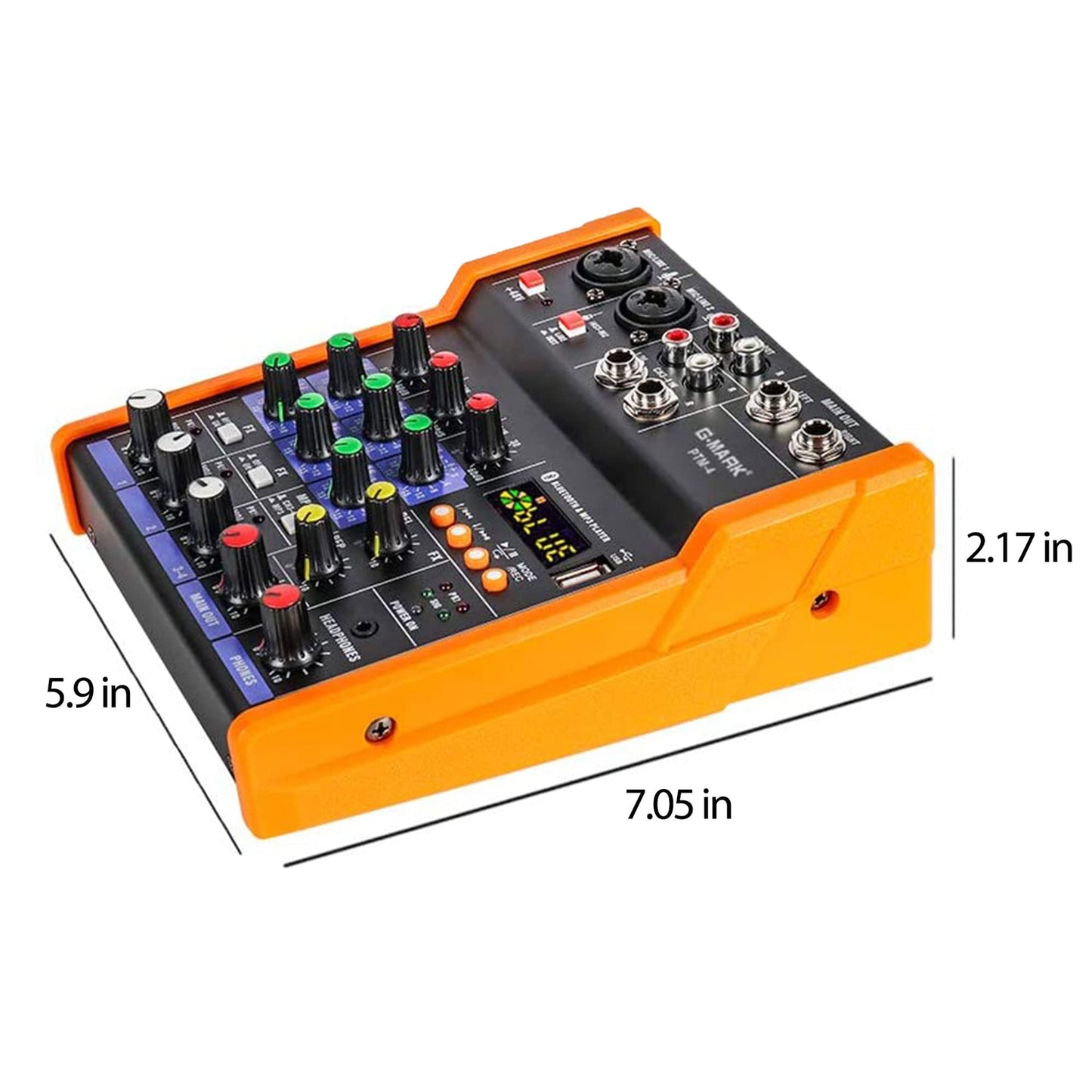 G-MARK Mezcladora de Audio de 4 Canales DJ Mezclador de Audio Digital Interfaz Bluetooth USB Karaoke Consola De Sonido para PC KTV Escenario Grabación, Placa de Sonido Portátil Consola de Mezcla