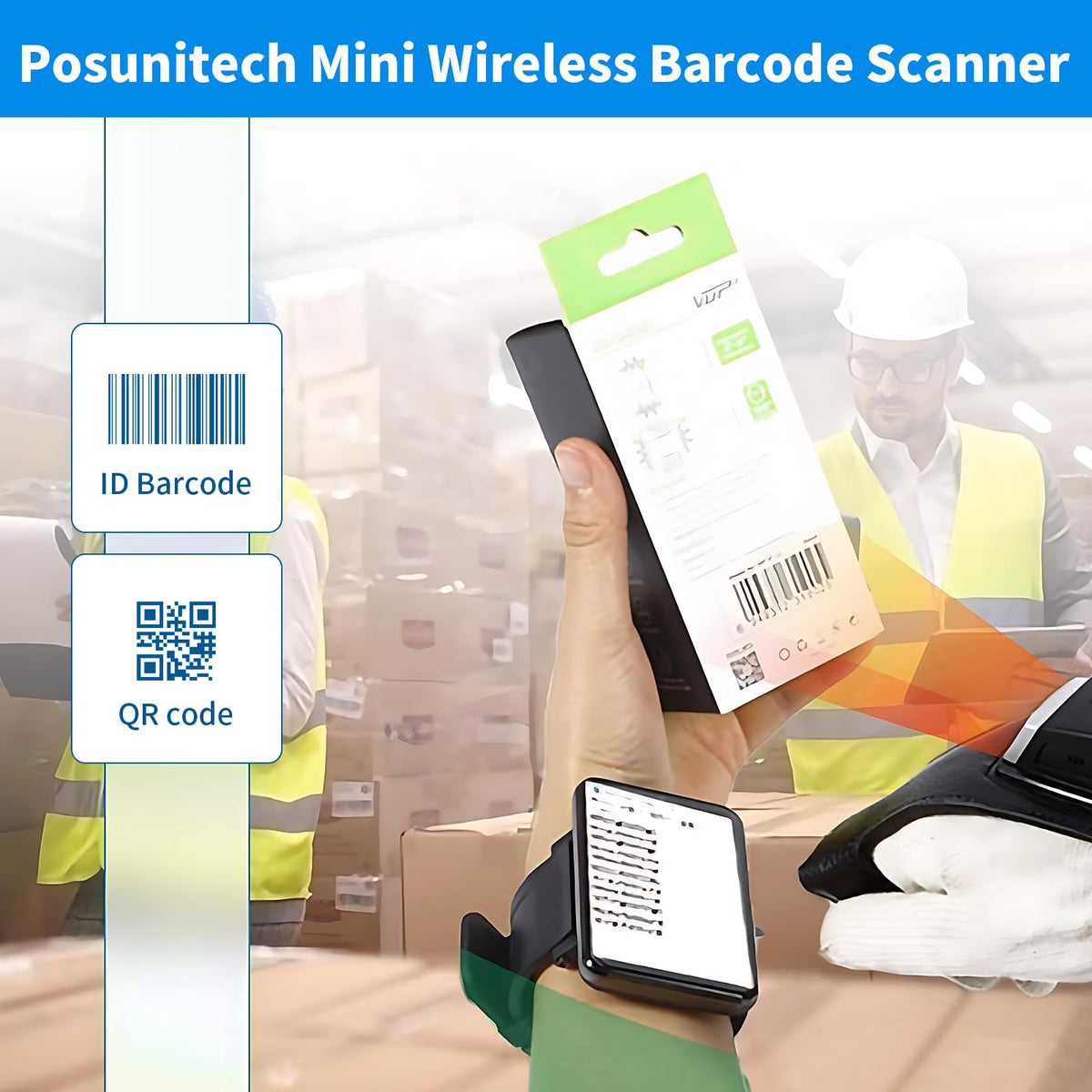 Escáner de Código de Barras Posunitech GS02 Negro 2D Portátil para Entornos Difíciles