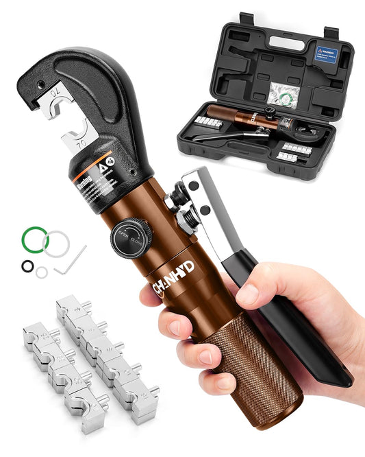 CHANHYD Juego de tenaza engarzadora hidráulica manual para cable de 8 toneladas de EE. UU., 12 AWG a 00 (2/0), herramienta para cable de terminal eléctrico con 9 troqueles