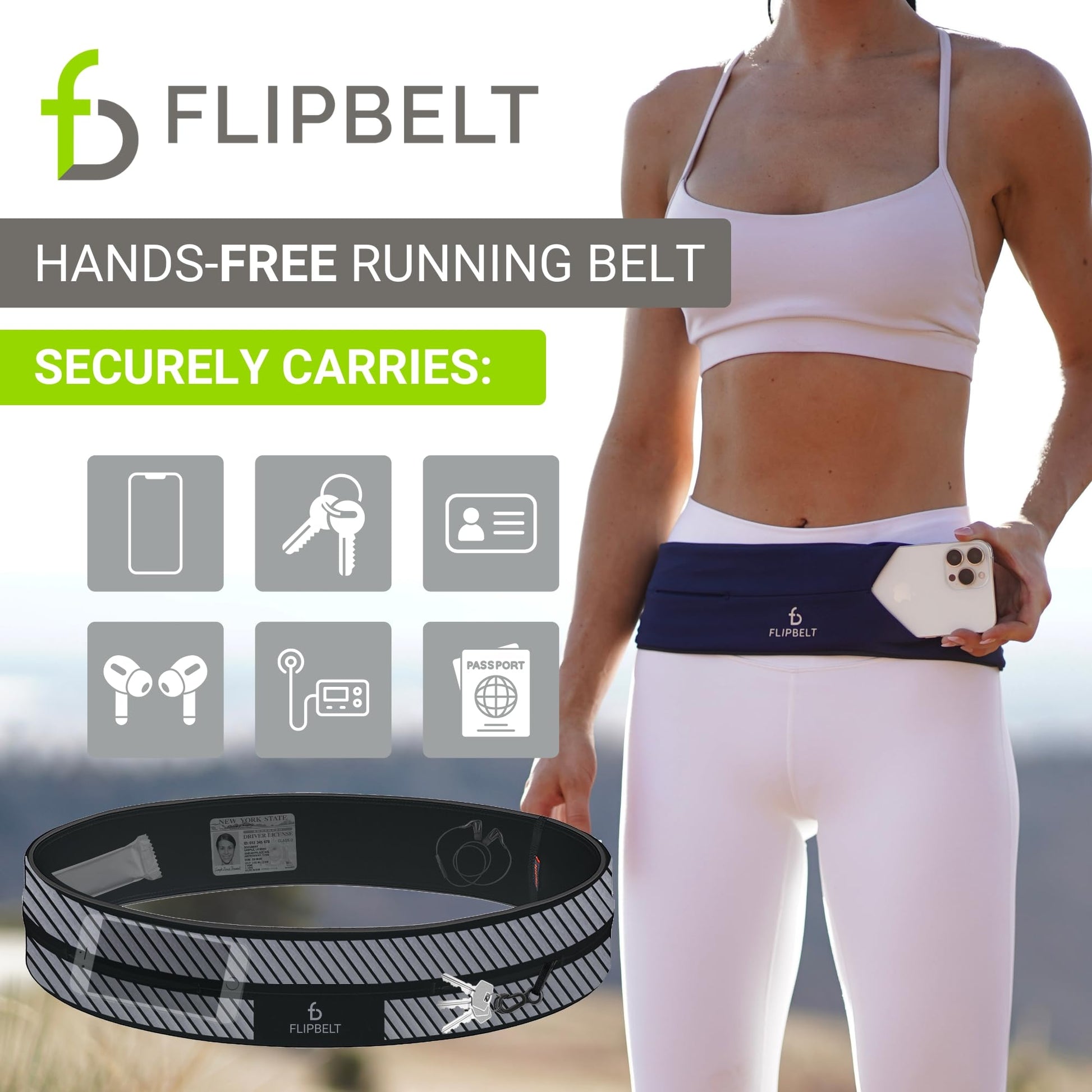 Cinturón Reflectante FlipBelt Negro Pequeño para Correr