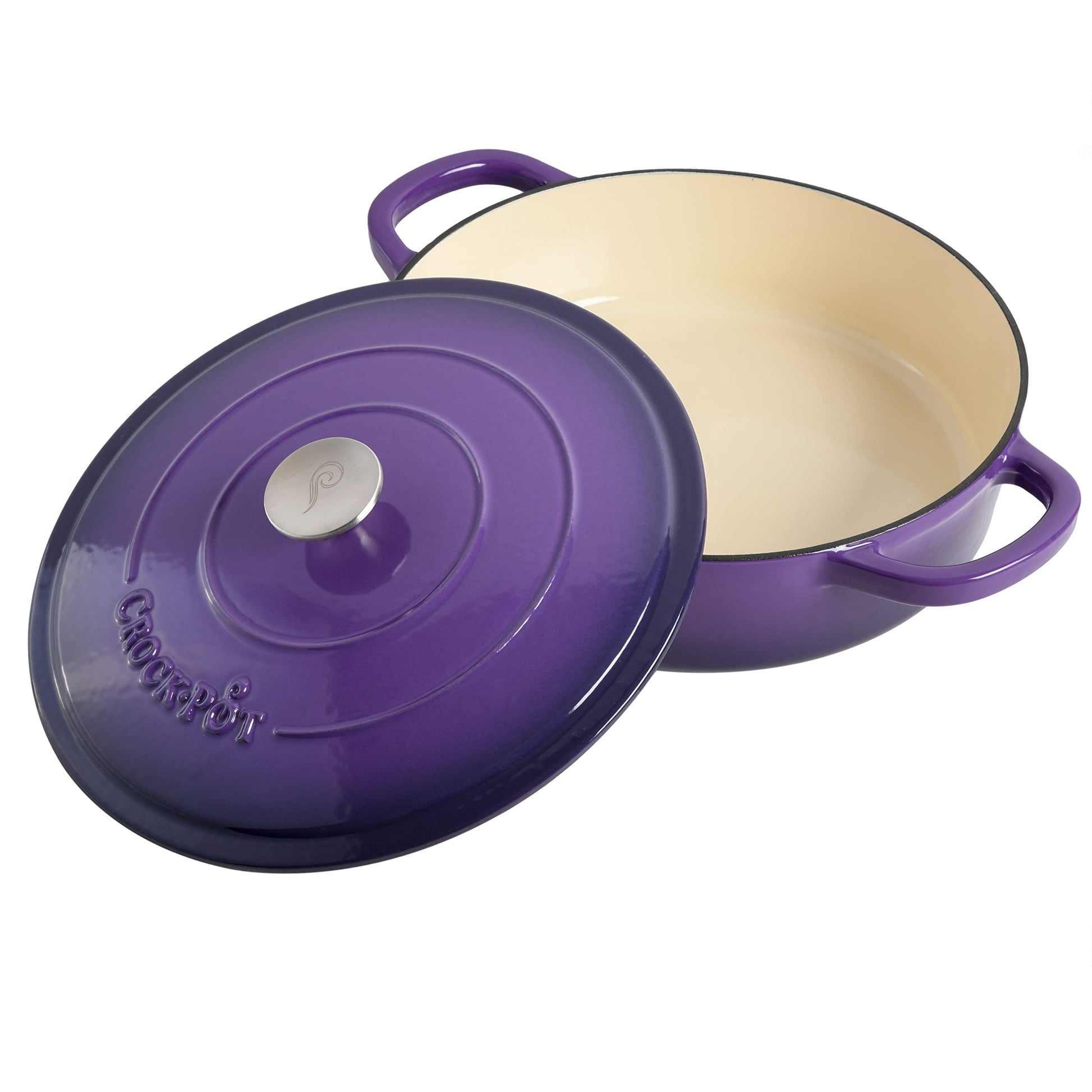Crock-Pot - Estofador artesanal de hierro fundido esmaltado con tapa, 5 cuartos de galón, morado lavanda