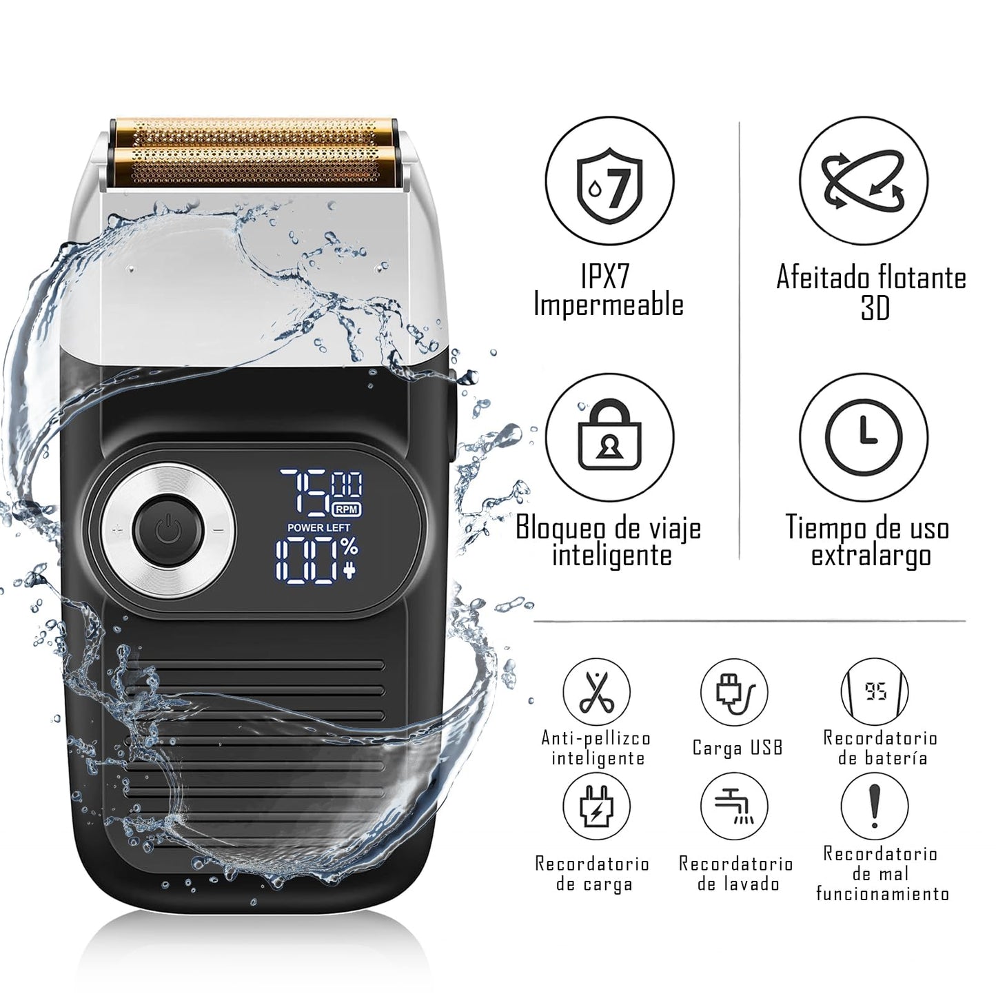 Afeitadora Eléctrica para Hombre,2 en 1 Recortadora de Precisión Inalámbrica,Afeitadora para Hombre Recargable Contra Agua,Red de Cuchillos Ultrafin,Maquina de Afeitar Led el Hogar de Los Hombres