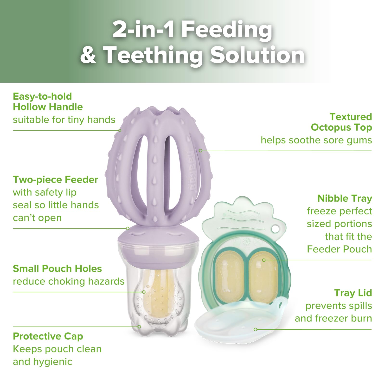 Haakaa - Comedero de frutas para bebés y mini congelador para congelador, moldes para paletas de leche materna para alivio de enfriamiento, alimentador de silicona sin BPA para alimentación segura del