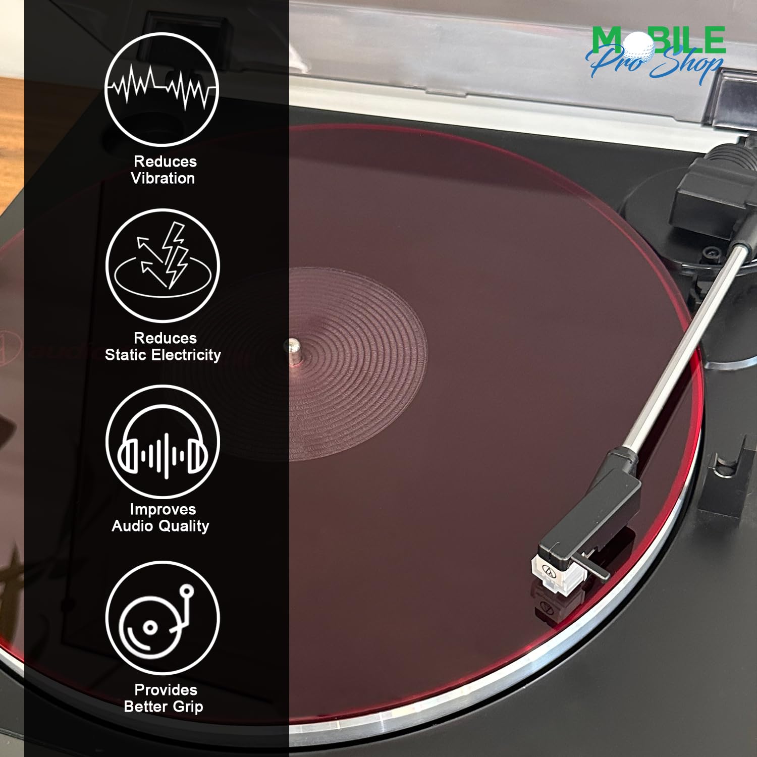 Slipmat Acrílico Mobile Pro Shop Rojo Mejora Sonido para Tocadiscos de Vinilo