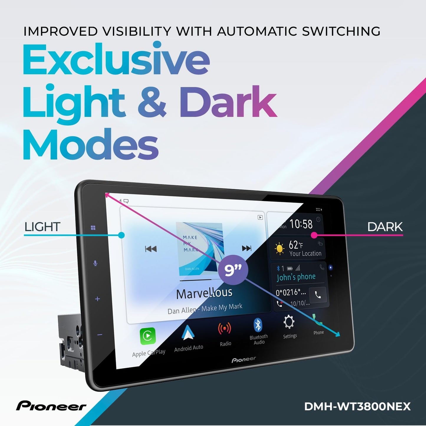 Receptor Multimedia Digital Pioneer DMH-WT3800NEX Flotante 9 Pulgadas con Apple CarPlay y Android Auto