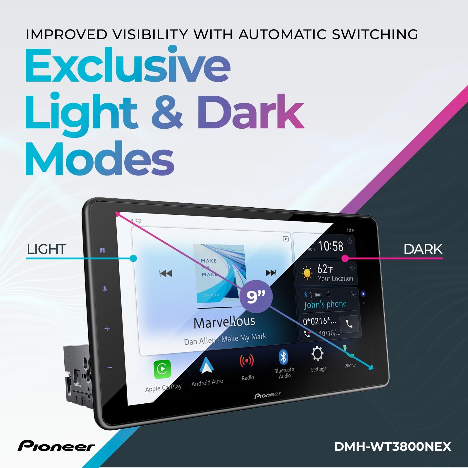 Receptor Multimedia Digital Pioneer DMH-WT3800NEX Flotante 9 Pulgadas con Apple CarPlay y Android Auto