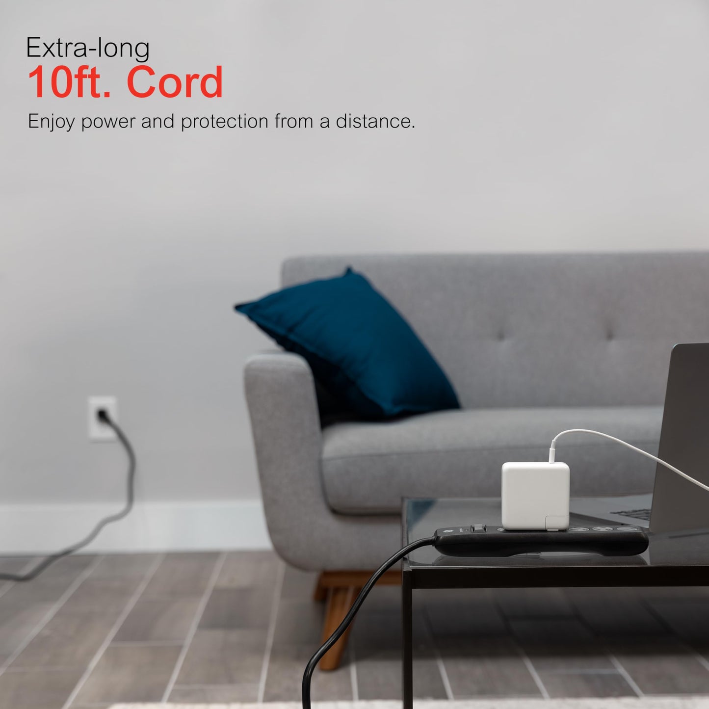 GE Tira Multicontactos De 6 Salidas Con Supresor De Picos Y Enchufe Plano, Cable De Extensión De 3.0 Metros (10 Pies), 600 Julios, Cubiertas De Seguridad Con Giro Para Cerrar, Negro, 2 Unidades, 54646