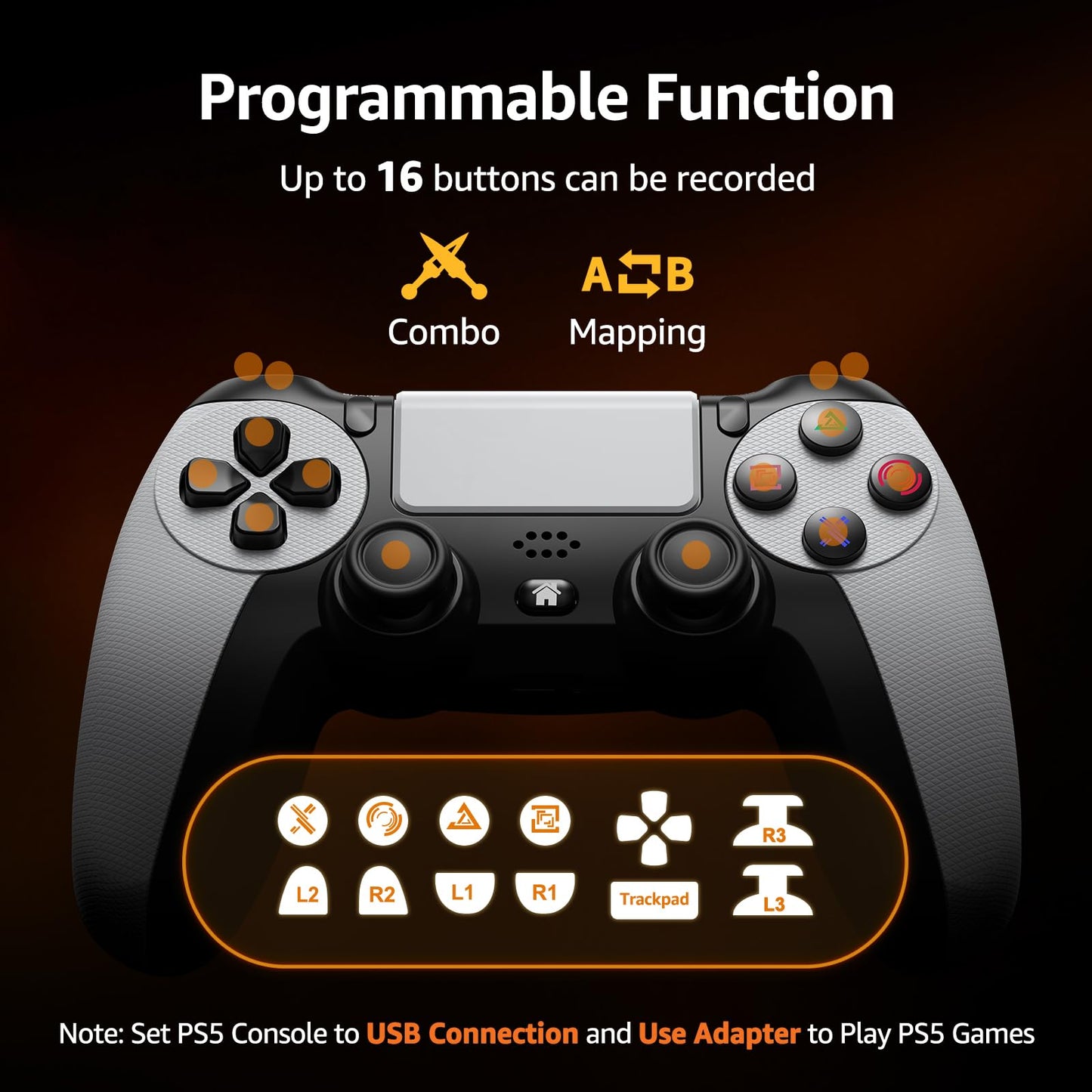 IWGAME Controller for PlayStation-5, Compatible with PS-5/PS-5 Pro/PS-4/ PC, Wireless Controllers Supports Adjustable Turbo, Remap, Hall Effect, Gaming Controller for PS-5 Games (2.4G Adapter Required