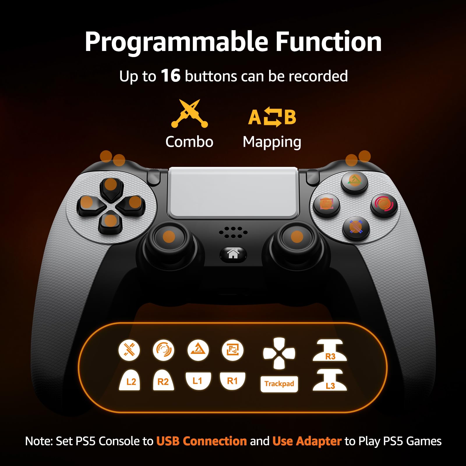 IWGAME Controller for PlayStation-5, Compatible with PS-5/PS-5 Pro/PS-4/ PC, Wireless Controllers Supports Adjustable Turbo, Remap, Hall Effect, Gaming Controller for PS-5 Games (2.4G Adapter Required