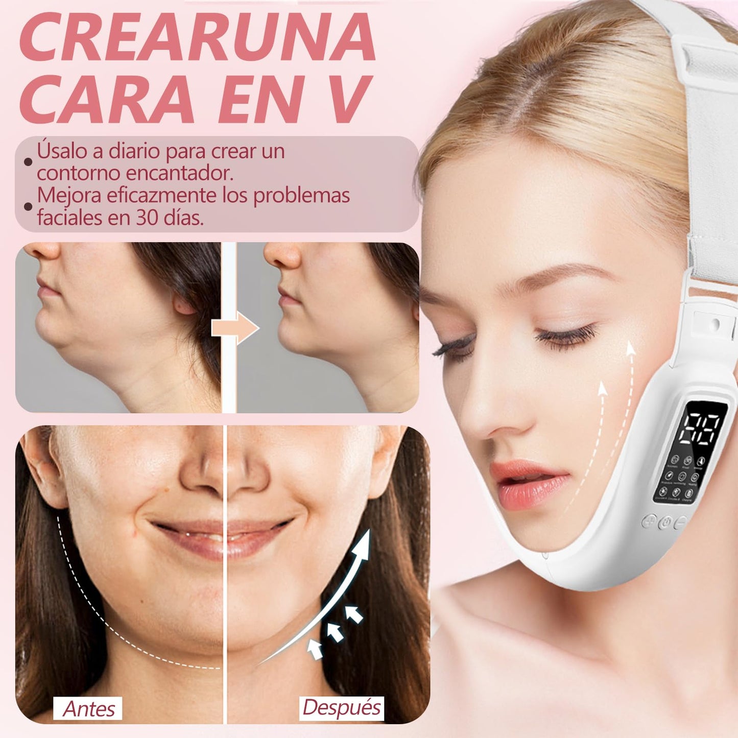 Masajeador Facial, Eliminador de Papada con Lifting de cara Correa, Microcorriente de Alta Frecuencia, Faja Papada 8 Modos con 15 Marchas, Rejuvenece tu piel, Tensar la piel, Creando Rostro Forma de V