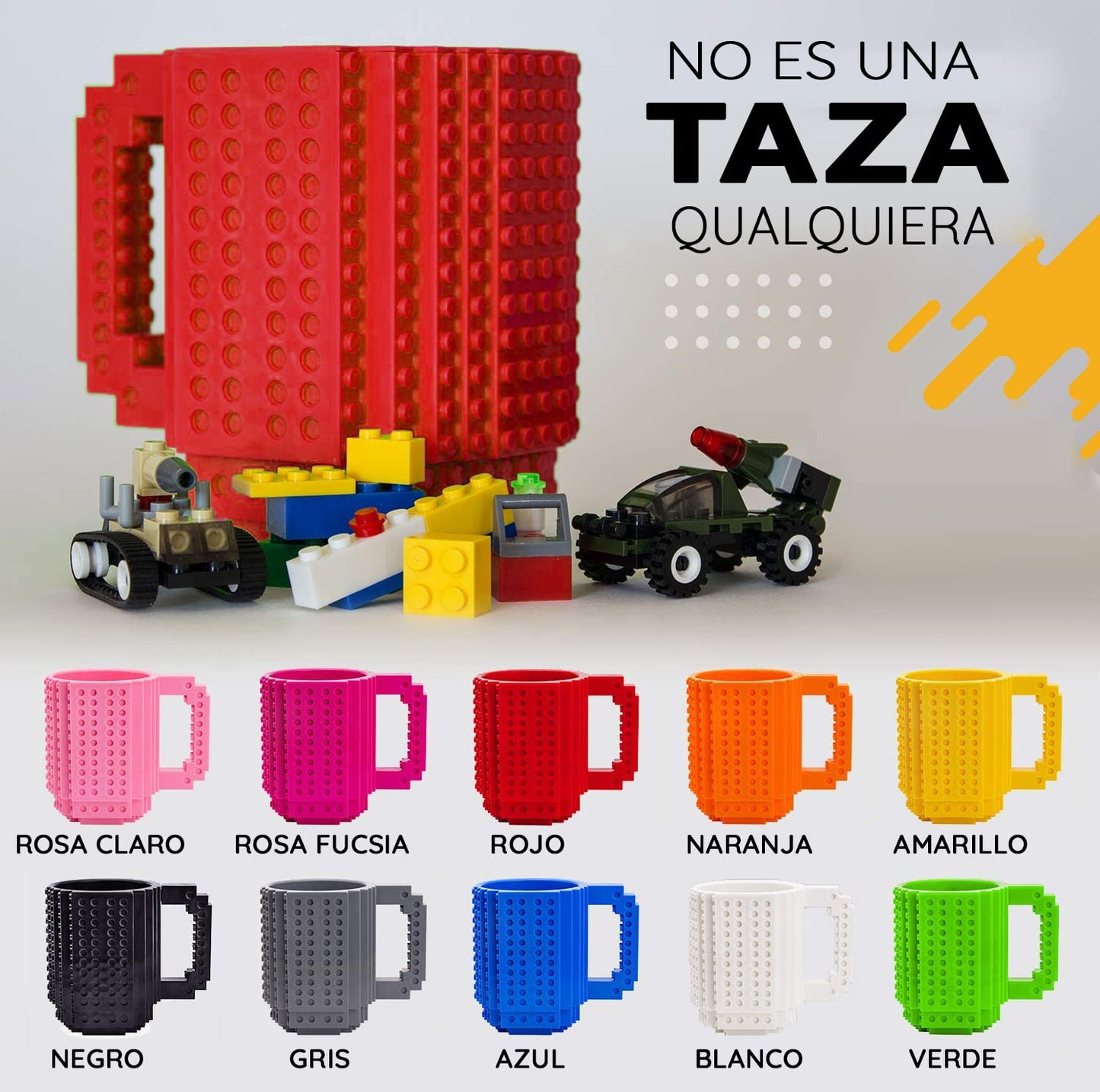 John & John Taza armable de diseño Divertido para Ladrillos, Incluye un muñeco y 2 Sets de Bloques de construcción para Jugar (10 Colores) - Rojo