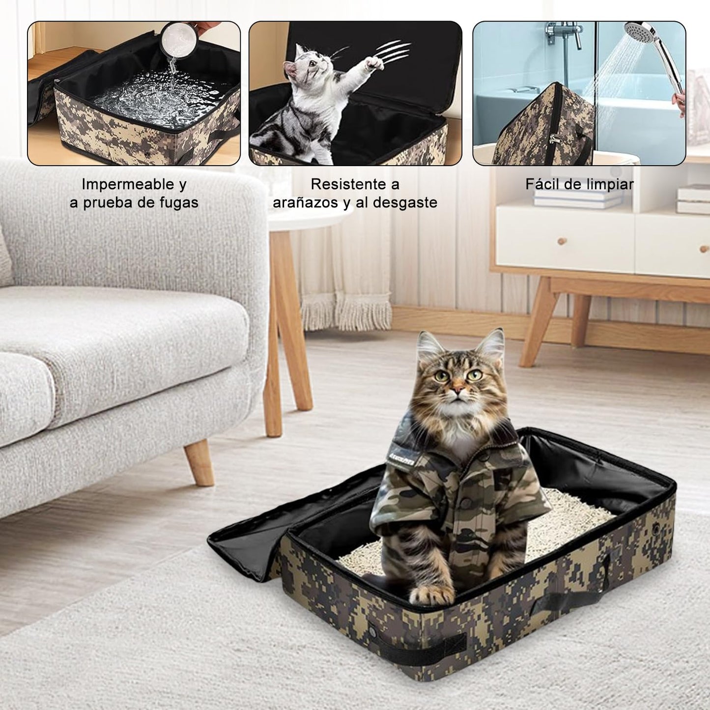 Caja de Arena Qutzix 40cm Azul Plegable para Viaje y Camping para Gato