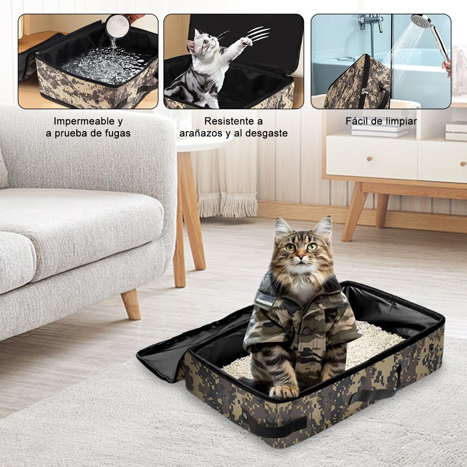 Caja de Arena Qutzix 40cm Azul Plegable para Viaje y Camping para Gato