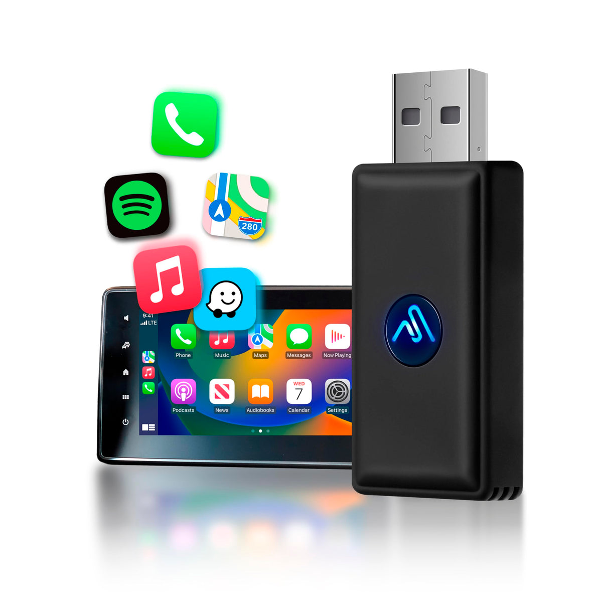 Adaptador Inalámbrico AutoSky Negro Mate Micro Edition Carplay para Coches 2015 o Más Nuevos
