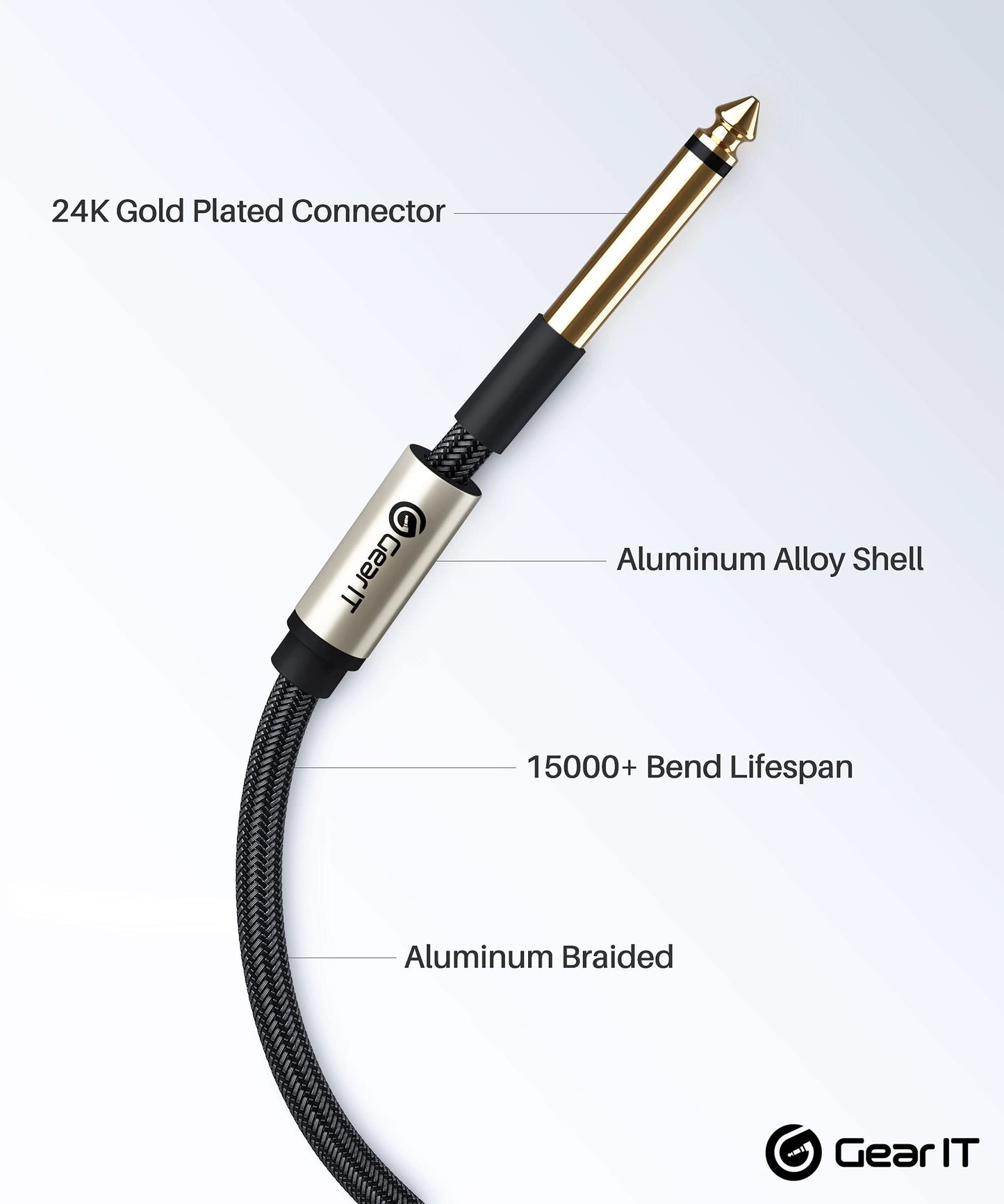 GearIT - Cable para guitarra eléctrica de 1/4 pulgadas a 1/4 pulgadas (4.5 metros, paquete de 2 TS recto, macho a macho, Mono Jack de 6.35 mm con conector de aleación y trenzado de nailon